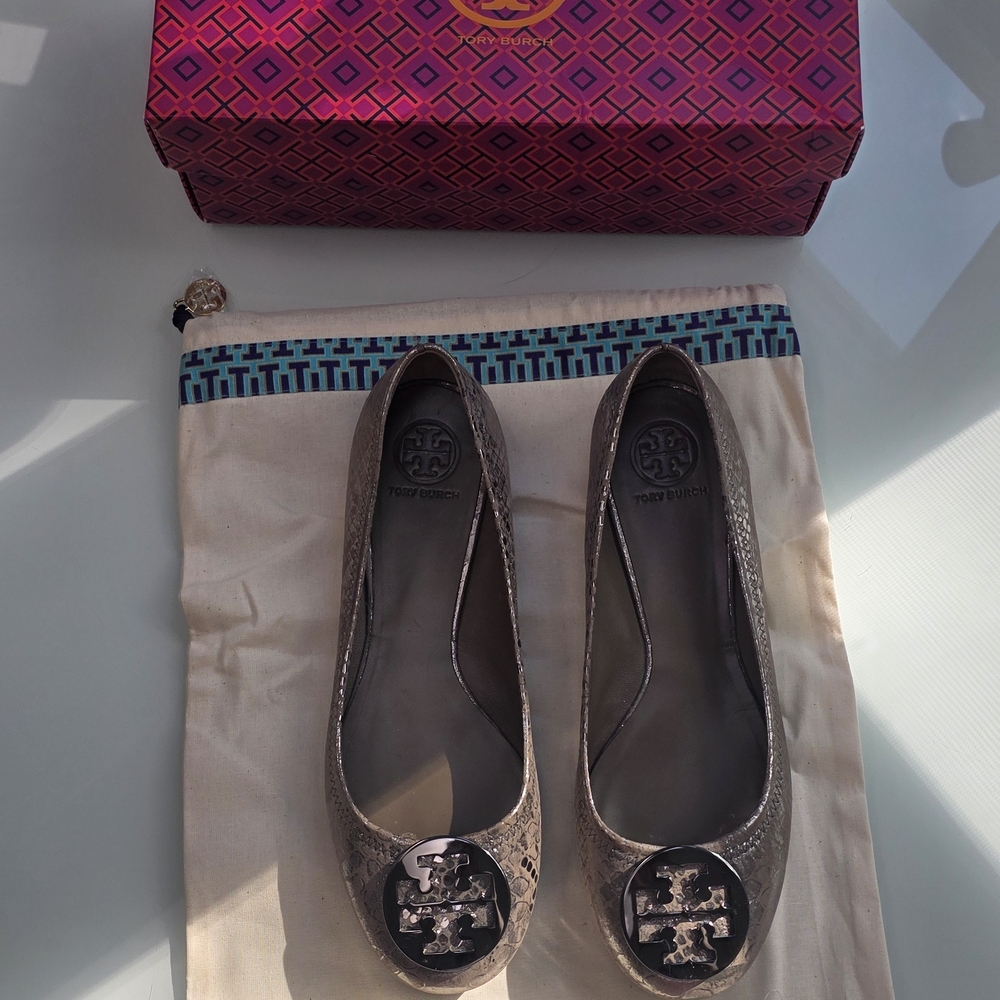 Tory Burch Reva Pewter Ballet Flats